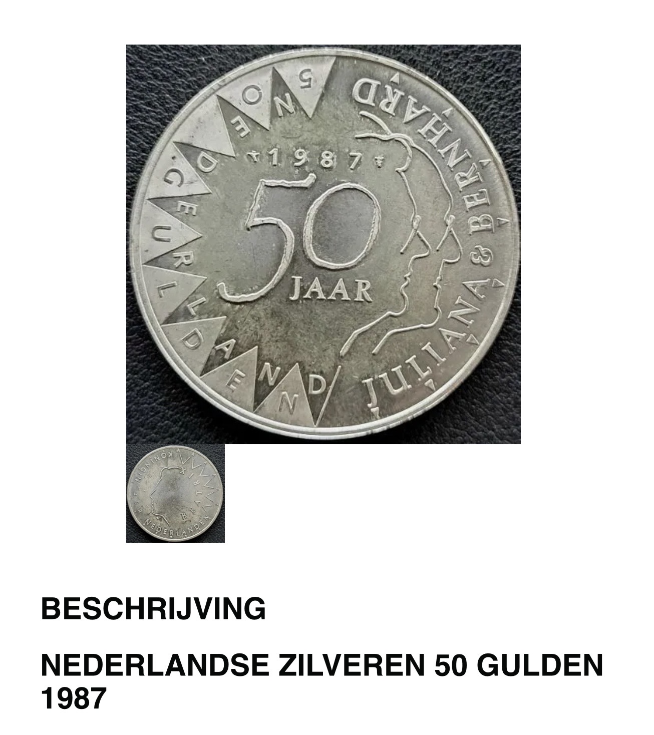 Zilveren 50 Gulden munt 1987 Juliana & Bernhard