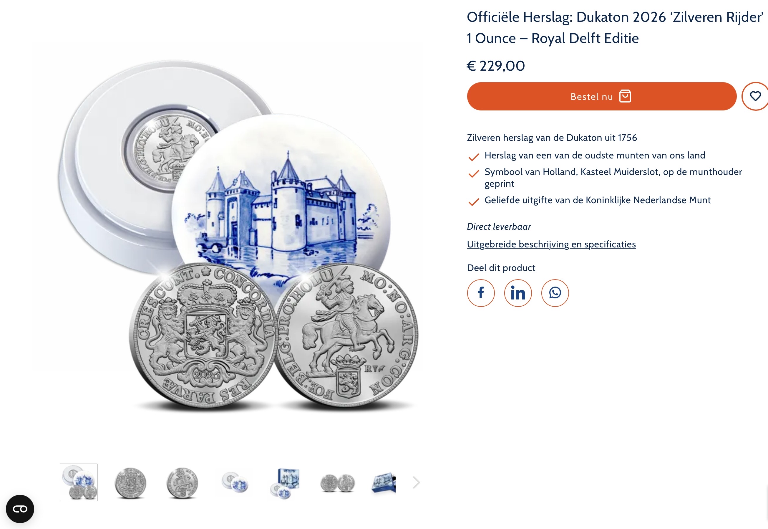 Officiele Herslag: Dukaton 2025 Zilveren Rijder 1 ounce - Royal Delft Editie