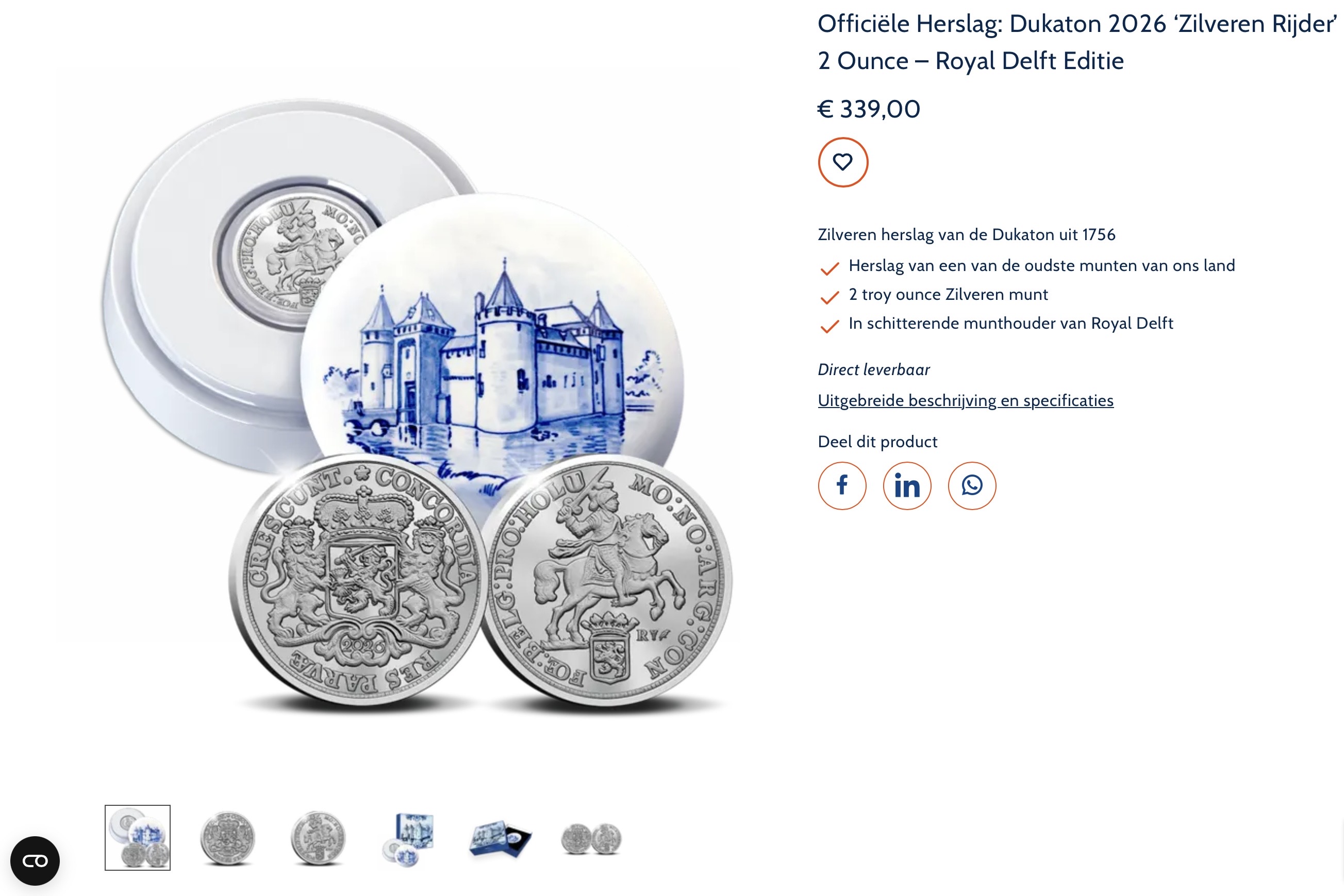 Officiele Herslag: Dukaton 2025 Zilveren Rijder 2 ounce - Royal Delft Editie