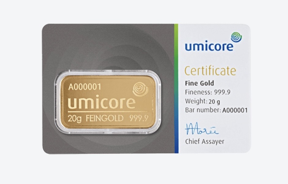 Umicore goudbaar 20 gram