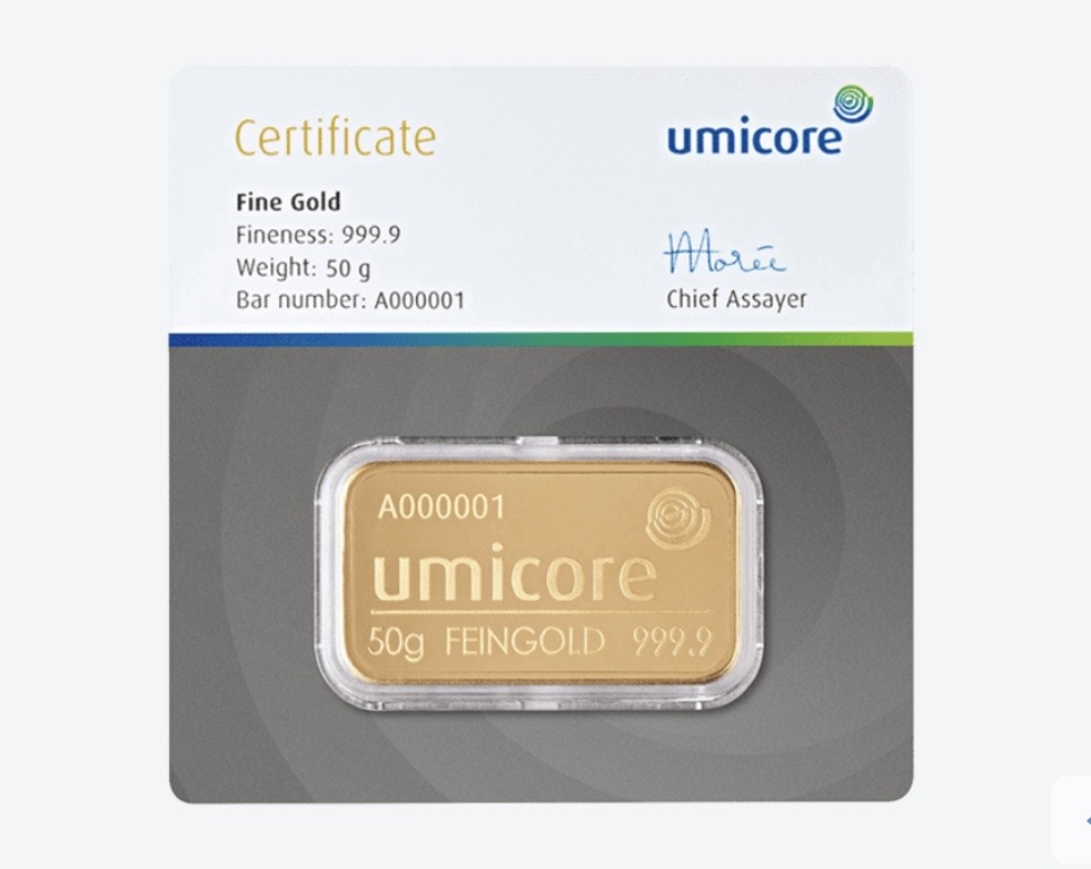 Umicore goudbaar 50 gram
