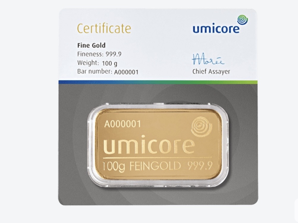 Umicore goudbaar 100 gram