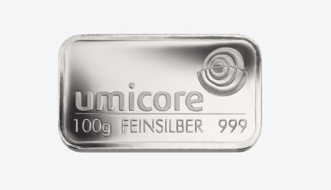 Umicore zilverbaar 100 gram